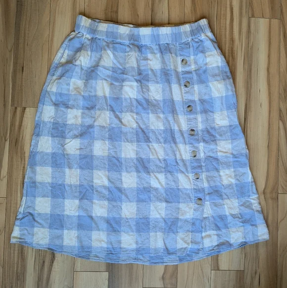Madewell Light Blue and White Plaid Midi Skirt - Picture 2 of 4